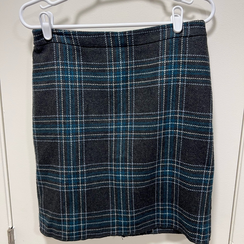 LOFT Charcoal and Teal Plaid Pencil Skirt